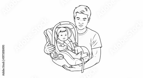 Man holds infant in car seat