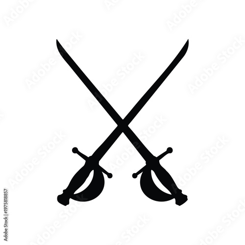 Crossed saber vector sketch  silhouette icon vector flat design.