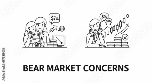 Depicting market downturns and financial worries through cartoon illustrations