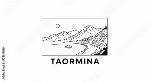 Coastal town nestled on rocky mountainside overlooking tranquil sea with sun