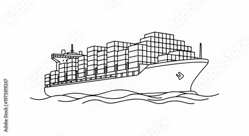 Large cargo ship loaded with containers sailing on choppy waters