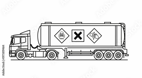 A line drawing of a tanker truck transporting hazardous materials