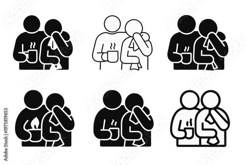 Comfort Icon Variations. Offering a shoulder to lean on during a tough situation. Icon set. Set Logo of offering a shoulder to lean on during a tough