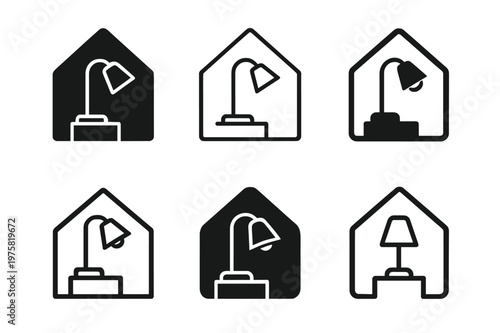 Home Lighting Icons. Lighting design for the home. Icon set. Set Logo of lighting design for the home: bedside reading lamp. harmonious logo variations of the