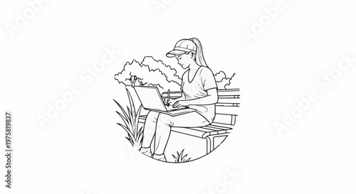 Person on bench with laptop in park
