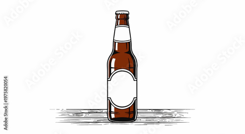 An illustration of a brown glass bottle of beer on a wooden surface