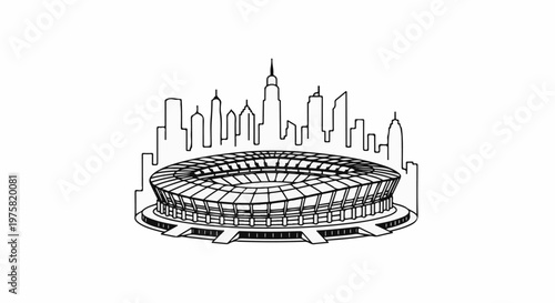 Stylized stadium with cityscape outline