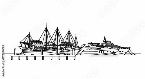 A collection of various boats docked at a pier, showcasing different vessel types