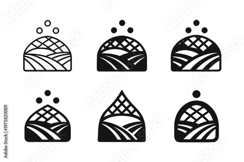 Hailstorm Protection Logos. Hailstorm damage prevention in agriculture. Icon set. Set Logo of Hailstorm damage prevention in agriculture: crop field protected