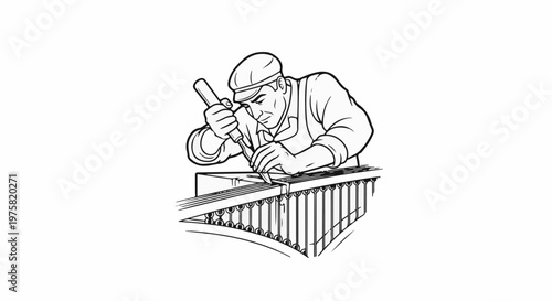 Craftsman meticulously works on intricate metal structure, focused intent