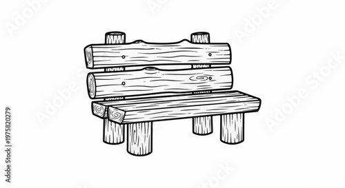 A rustic wooden bench with textured logs and planks