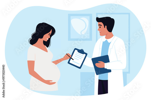 Pregnant woman consults with a doctor during a check up appointment