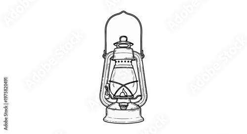 A black and white illustration of a classic kerosene lantern