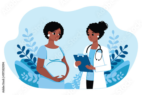 Pregnant woman consulting with a female doctor in a clinic