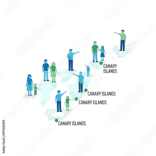People celebrate Canary Islands Day with diverse illustrations on a vector map