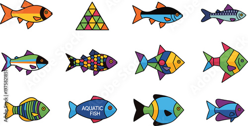Colorful Fish Vector Set Decorative Aquarium Marine Animal Collection Illustration