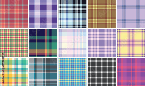 Plaid pattern set tailored for digital product mockups. Vector tartan textures enhance visual impact for marketing.