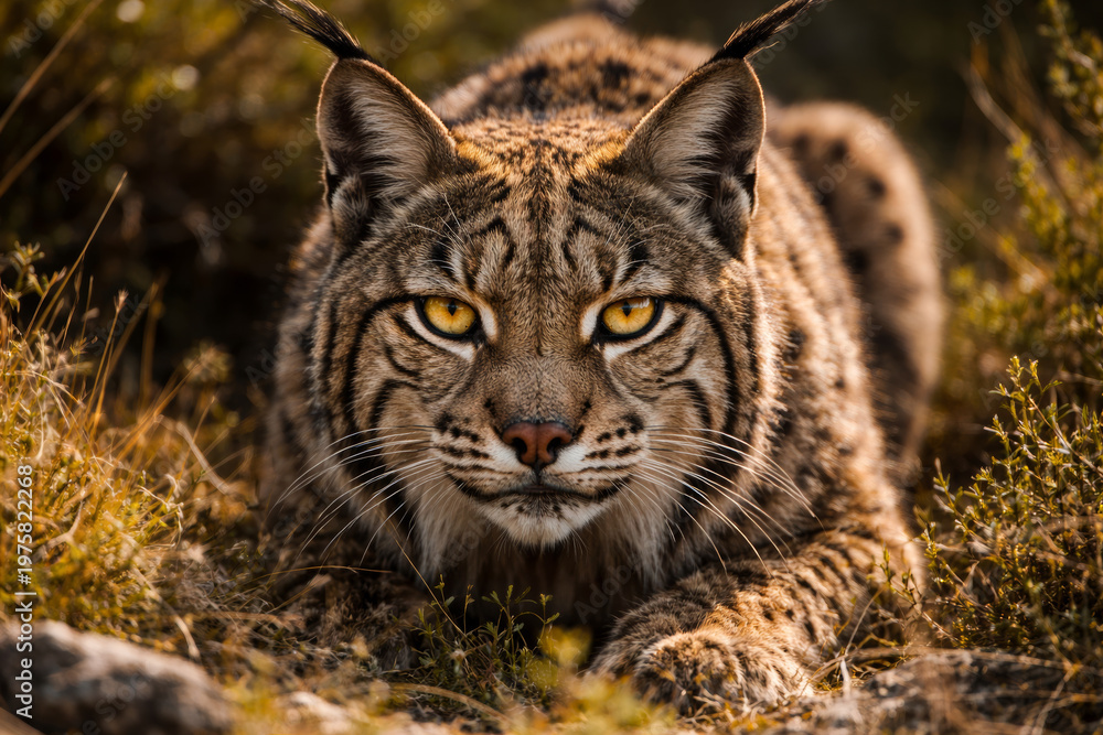 Obraz premium Close-up of a lynx stalking in natural habitat