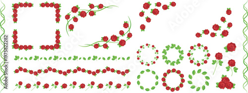 赤いバラのフレームと装飾セット