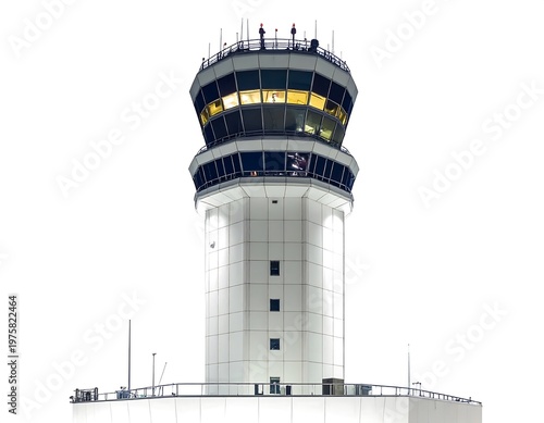 Modern airport traffic control structure with illuminated windows