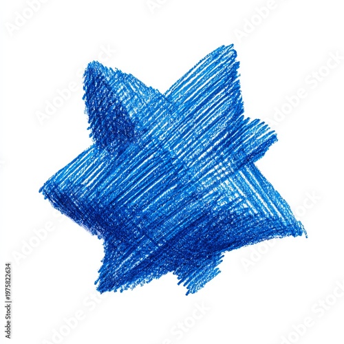 Blue Star Scribble - A Hand-Drawn, Textured Illustration on White.