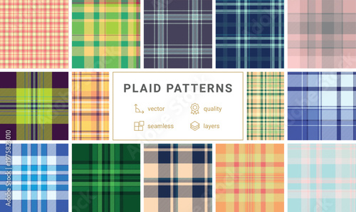 Plaid collection created for timeless daily fashion. Seamless patterns suit shirts, skirts, dresses, and casual outerwear.