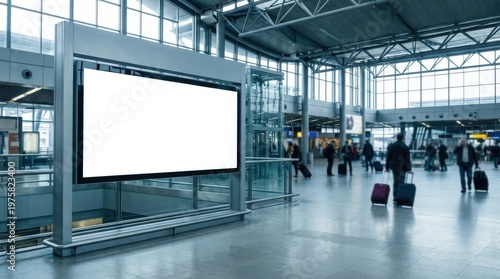 Airport terminal with blank billboard.
