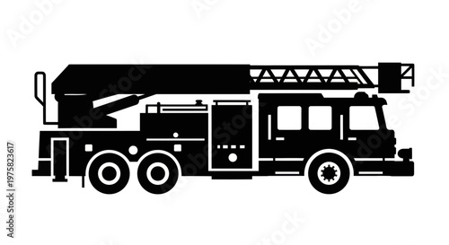 Black Silhouette Fire Truck Ladder Vehicle Icon