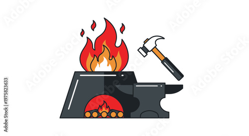 Blacksmith Forge with Hammer and Anvil, Metalworking Craftsmanship