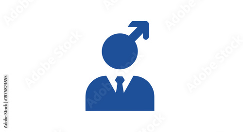 Blue Male Icon with Tie and Arrow Symbol, Represents Man, Gender, Business, Professional
