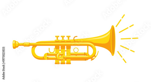 Golden Trumpet with Sound Waves, Music Instrument, Jazz Brass