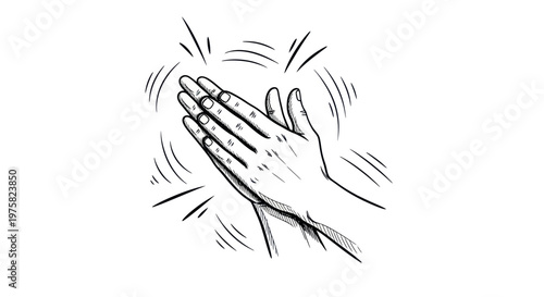 Hand clapping, applause sound effect, black and white sketch, celebration, positive feedback