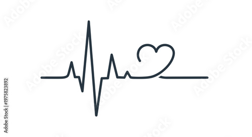 Heartbeat line art with heart symbol, representing life, health, and love.