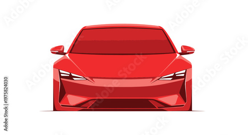 Modern Red Electric Car Front View Illustration