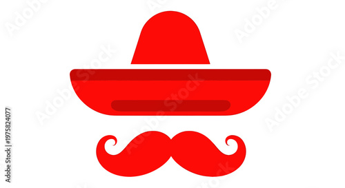Red Sombrero Hat and Moustache - Mexican Fiesta Icon