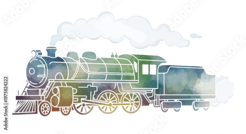 Vintage Steam Locomotive Train Watercolor Illustration
