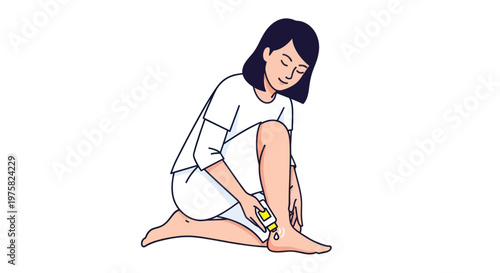 Woman applying cream to her heel for skincare and foot care treatment
