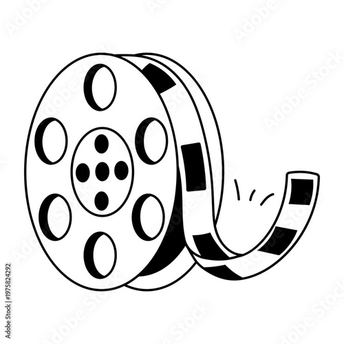 A doodle style icon depicting a film reel