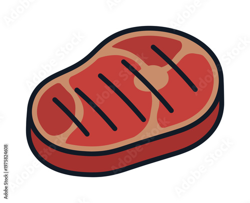 Grilled beef steak icon. A raw meat fillet with grill marks, perfect for barbecue menus, butcher shops, or food blogs. Simple flat vector design illustration.