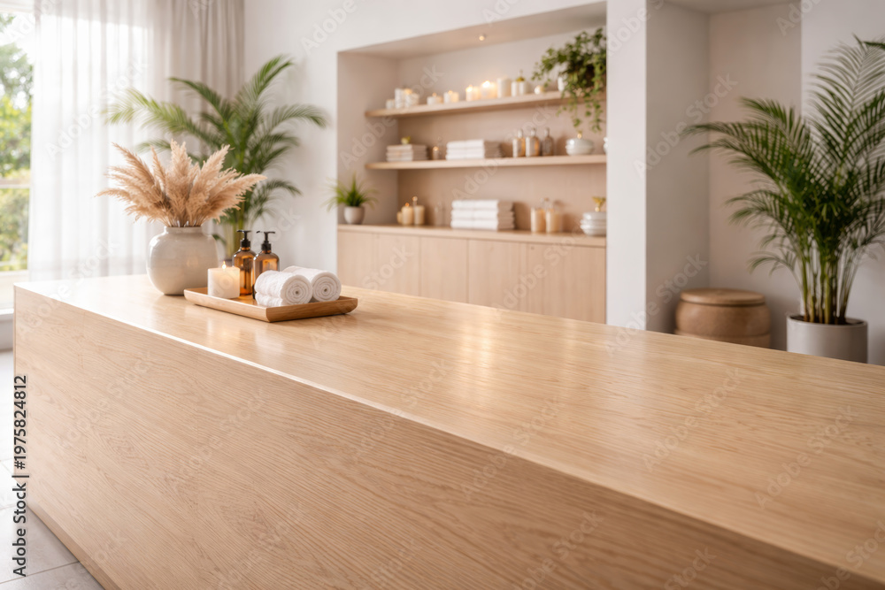 Fototapeta premium Minimalist spa interior with natural elements and soothing decor