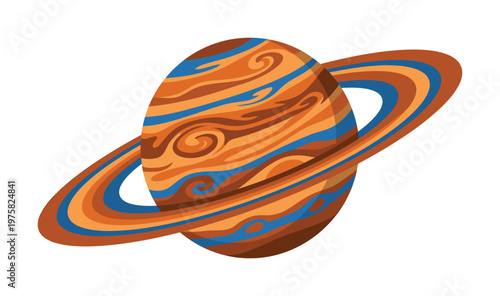 A colorful stylized planet with rings. This cartoon space object vector illustration is perfect for science, astronomy, or educational projects.