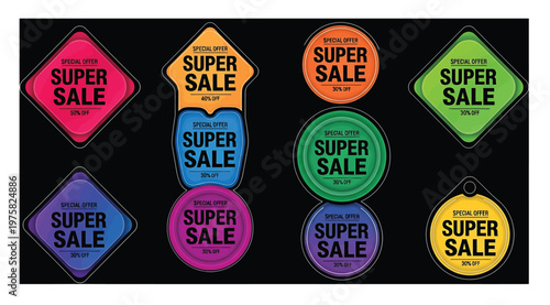 Set of super sale discount labels and promotional stickers