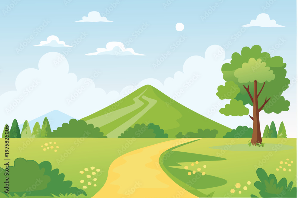 Obraz premium A serene landscape featuring a green hill and winding pathway