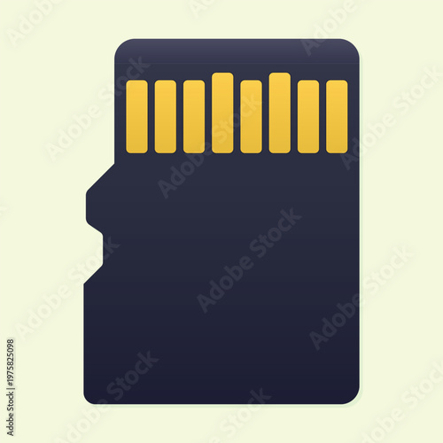 Micro SD Card Icon - Dark Purple with Gold Contacts. Minimalist Gradient Micro SD Memory Card Vector Icon