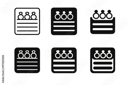 Jewelry Organizer Icons. Organizing jewelry in a drawer organizer. Icon set. Set Logo of Organizing jewelry in a drawer organizer: ring holder tray. harmonious