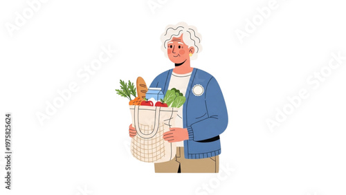senior woman with reusable grocery bag
