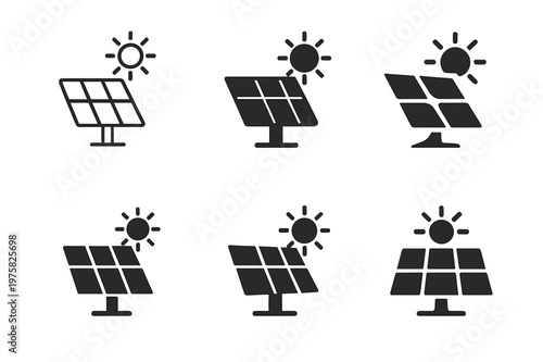 Sustainable Energy Logos. Sustainable energy startups. Icon set. Set Logo of Sustainable energy startups: solar panel array. harmonious logo variations of the
