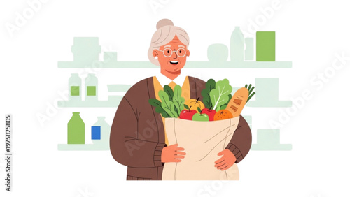 senior woman holding grocery bag