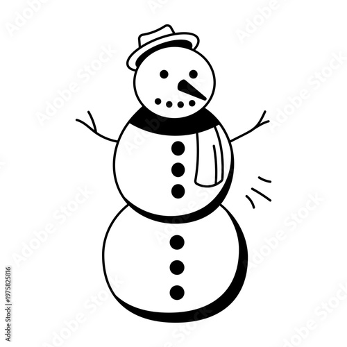 A hand drawn style icon depicting a snowman