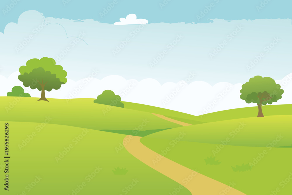 Fototapeta premium A peaceful landscape featuring rolling green hills and a winding path